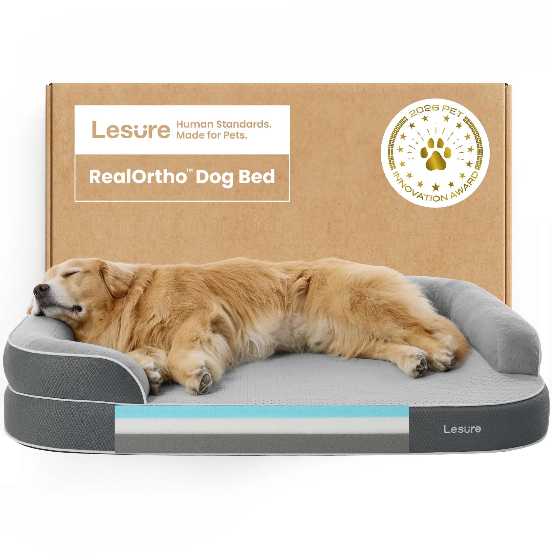 Lesure Realortho Dog Bed- Orthopedic Support Joint Protection for Large & Senior Dogs,Premium Memory Foam Orthopedic Bed for Senior Joint Support with Waterproof Washable Cover, Comfort Couch Sofa for Deep Sleep