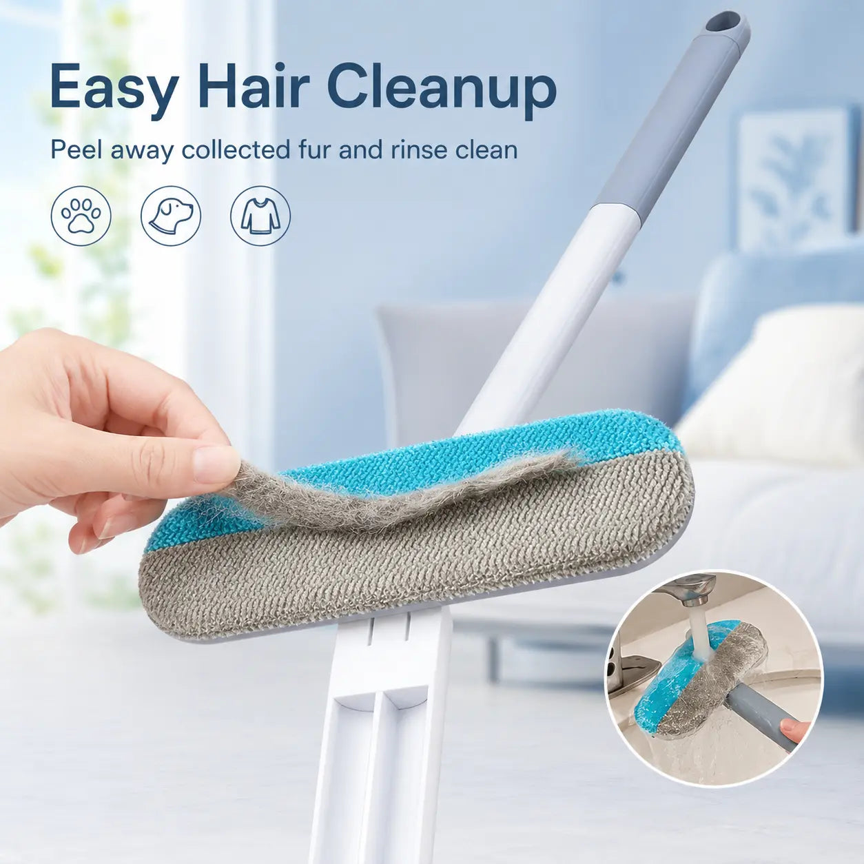 Manual Long-Handle Universal Pet Hair Remover Brush - Reusable, Easy Cleanup, Hair-Gathering Tool for Sofa, Carpet - Dog & Cat Grooming Fabric Cleaner