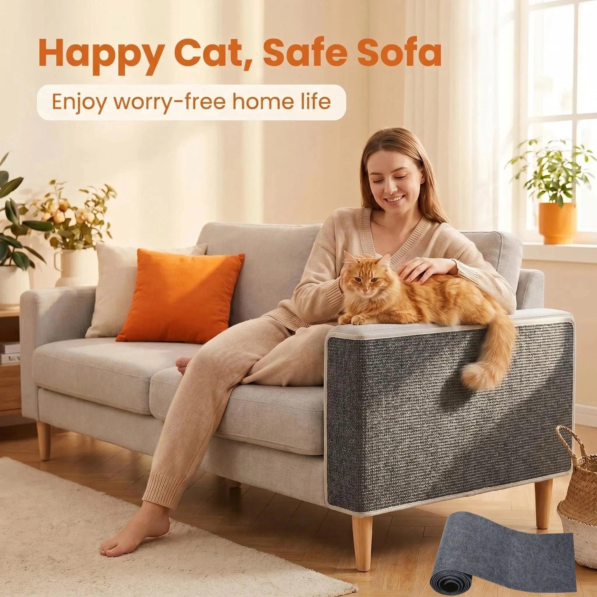 11.85In*39.3In，Cat Scratch Protector for Furniture – Protect Leather Couch from Claws, anti Scratch Tape for Sofa Arms Corners, Clear Sticky Scratch Deterrent Pad, Easy to Install Weird Stickers Iridescent Stained Glass Window Film